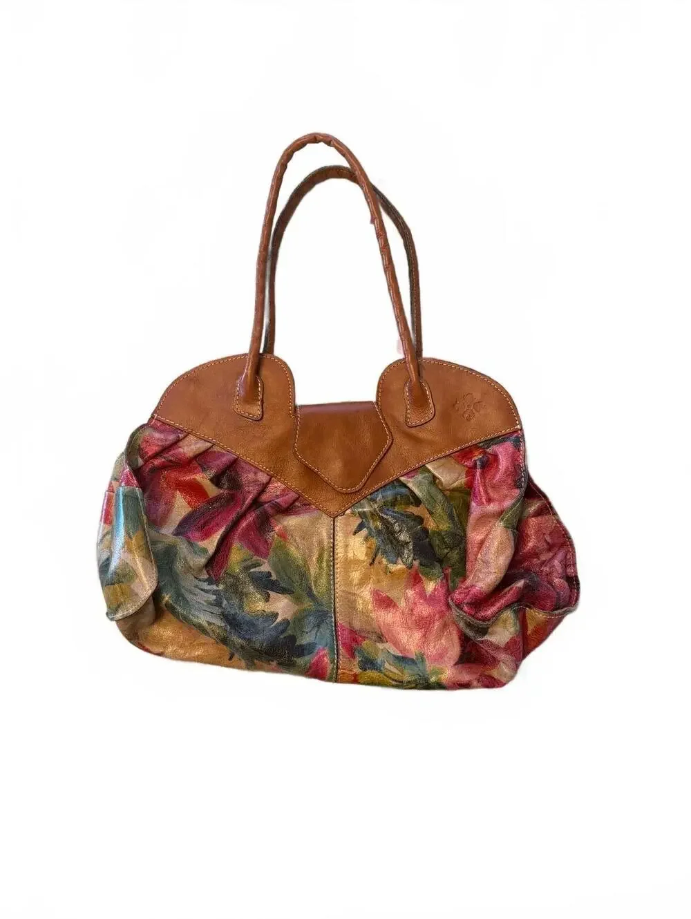 Patricia Nash Floral Leather Tote Bag with Brown Leather Trim